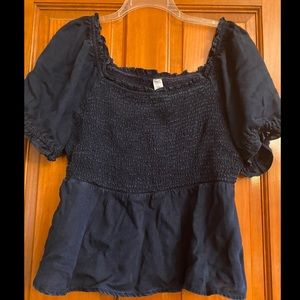 Chambray/Denim Old Navy Smocked Babydoll Blouse Top Size Large
